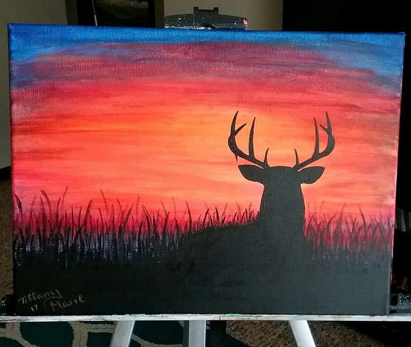 Deer Silhouette in Sunset Painting