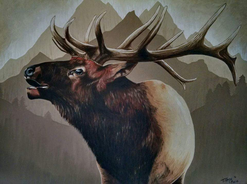 Bugling Elk in the Mountains - Original Painting
